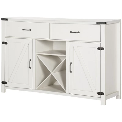 HOMCOM Wooden Farmhouse Sideboard, Storage Buffet Cabinet With 2 Large Drawers, X-Shaped Wine Rack, And Cabinets, Distressed White 3 HOMCOM Wooden Farmhouse Sideboard, Storage Buffet Cabinet With 2 Large Drawers, X-Shaped Wine Rack, And Cabinets, Distressed White - Image 3