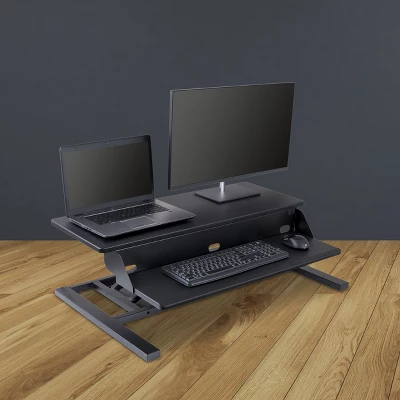 Stand Up Desk Store Power Pro Electric Adjustable Height Two Tier Standing Desk Converter (Black, 36" Wide) 2 Stand Up Desk Store Power Pro Electric Adjustable Height Two Tier Standing Desk Converter (Black, 36" Wide) - Image 2