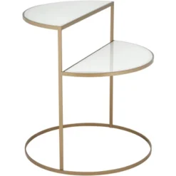 Kensington Hill Modern 2-Tier Half-Moon Gold Accent Side End Table 25" X 22 1/4" White Tempered Glass For Living Room Bedroom Home -Furniture Sale Store GUEST 4f09307c e9d1 4254 83e2 0e2e3d17ee78