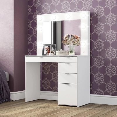 Harper Vanity Table With Lighted Mirror White - Polifurniture 2 Harper Vanity Table With Lighted Mirror White - Polifurniture - Image 2