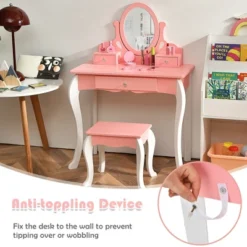 Costway Kids Vanity Princess Makeup Dressing Table Stool Set W/ Mirror Drawer -Furniture Sale Store GUEST 4fe0b85f 1a85 42d4 ada0 74dc7c9992f9