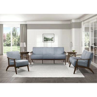 Carlson Velvet Upholstered Loveseat In Blue Gray And Dark Walnut - Lexicon 4 Carlson Velvet Upholstered Loveseat In Blue Gray And Dark Walnut - Lexicon - Image 4
