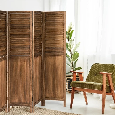 Costway 4 Panel Folding Privacy Room Divider Screen Home Furniture 5.6 Ft Tall Brown 9 Costway 4 Panel Folding Privacy Room Divider Screen Home Furniture 5.6 Ft Tall Brown - Image 9