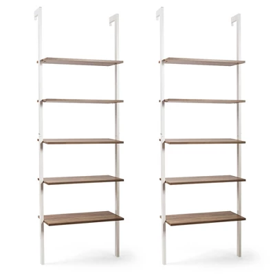 Tangkula 2PCS 5-Tier Ladder Shelf Wood Wall Mounted Display Bookshelf Metal Frame 12 Tangkula 2PCS 5-Tier Ladder Shelf Wood Wall Mounted Display Bookshelf Metal Frame - Image 12