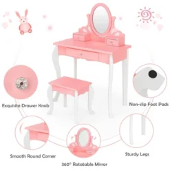 Costway Kids Vanity Princess Makeup Dressing Table Stool Set W/ Mirror Drawer -Furniture Sale Store GUEST 50a8f183 57bf 47f4 8cc5 7e6b12c133fa