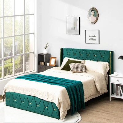 Costway Upholstered Platform Bed Frame Adjustable Headboard Footboard Modern Green 1 Costway Upholstered Platform Bed Frame Adjustable Headboard Footboard Modern Green