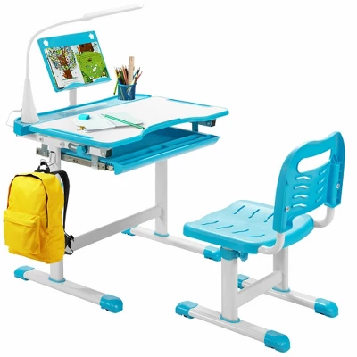 Costway Height Adjustable Kids Study Table And Chair Set W/Bookstand & Light Pink/Light Blue 10 Costway Height Adjustable Kids Study Table And Chair Set W/Bookstand & Light Pink/Light Blue - Image 10