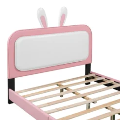 Full/Twin Size Upholstered Rabbit-Shape Princess Platform Bed, White+Pink-ModernLuxe -Furniture Sale Store GUEST 53ca42d1 2274 4cbb 862d 418d8cdceabb