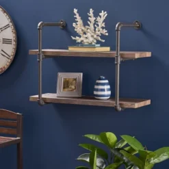 Tarian Industrial Wall-Mounted Shelf Dark Brown - Christopher Knight Home