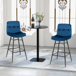 Costway Set Of 2 Velvet Bar Stools Bar Height Kitchen Dining Chairs With Metal Legs Blue/Grey -Furniture Sale Store GUEST 54a0cdc3 b922 45e3 8868 53333963c844