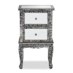 Wycliff Metal And Mirrored Glass 2 Drawer Nightstand Dark Gray/Silver - Baxton Studio -Furniture Sale Store GUEST 54ab46b1 5d50 45e0 8bf1 a0e15ca470f8