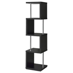 Baxter 4 Shelf Zig Zag Bookcase With Chrome Details - Coaster -Furniture Sale Store GUEST 54c79266 b51f 403a af87 203997e3c6d7