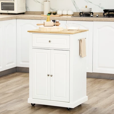 HOMCOM Rolling Kitchen Island Cart, Portable Serving Trolley Table With Drawer, Adjustable Shelf And 2 Towel Racks, Cream White 1 HOMCOM Rolling Kitchen Island Cart, Portable Serving Trolley Table With Drawer, Adjustable Shelf And 2 Towel Racks, Cream White