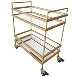 Modern Style Tubular Iron Bar Cart With 2 Mirrored Shelves Gold - The Urban Port