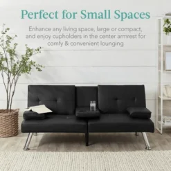 Best Choice Products Modern Faux Leather Convertible Futon Sofa W/ Removable Armrests, Metal Legs, 2 Cupholders -Furniture Sale Store GUEST 559ff572 9fa4 4f7e 92b6 a15a7a0308f5