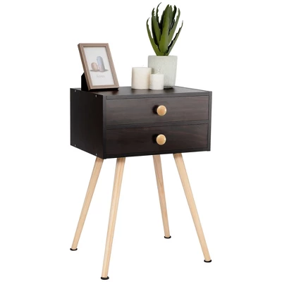 Costway Mid Century Modern 2 Drawers Nightstand Sofa Side Table End Table Espresso 8 Costway Mid Century Modern 2 Drawers Nightstand Sofa Side Table End Table Espresso - Image 8