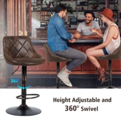 Costway Set Of 2 Adjustable Bar Stools Swivel Bar Chairs Hot-stamping Cloth Retro Brown Low Back -Furniture Sale Store GUEST 56783112 0308 4b27 bfa6 7fb5b7826d7e