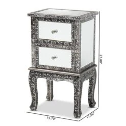 Wycliff Metal And Mirrored Glass 2 Drawer Nightstand Dark Gray/Silver - Baxton Studio -Furniture Sale Store GUEST 569ddd85 a30e 4ad4 accd ca03c4f6d2a0