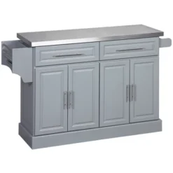 HOMCOM Rolling Kitchen Island With Storage, Portable Kitchen Cart With Stainless Steel Top, 2 Drawers, Spice, Knife And Towel Rack And Cabinets, Gray -Furniture Sale Store GUEST 5701fe55 de60 4423 911f d648ac52a8cd