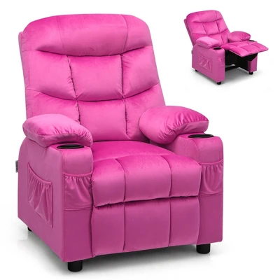 Costway Kids Youth Recliner Chair Velvet Fabric W/Cup Holder & Side Pocket Blue/Pink 11 Costway Kids Youth Recliner Chair Velvet Fabric W/Cup Holder & Side Pocket Blue/Pink - Image 11