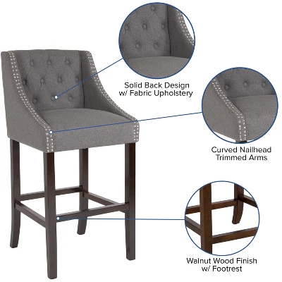 Merrick Lane Upholstered Barstool 30" High Transitional Tufted Barstool With Accent Nail Trim 8 Merrick Lane Upholstered Barstool 30" High Transitional Tufted Barstool With Accent Nail Trim - Image 8