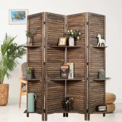 Rancho 4 Shelf Panel Folding Screen Room Partition Paulownia Wood - Proman Products -Furniture Sale Store GUEST 57bfe826 4e6c 4202 9092 7f99dd93415b