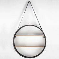 33" Round Metal And Wood Hanging Wall Shelf Brown - American Art Decor -Furniture Sale Store GUEST 57e532fd 8273 4614 b8f6 14feb4b6bedc