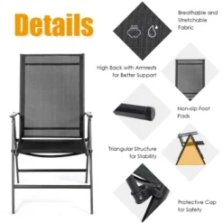 Costway 4PCS Patio Folding Dining Chair Recliner Adjustable Black -Furniture Sale Store GUEST 593e9472 9b9a 45b0 aecb afad3a32ac1b