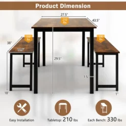 Tangkula 3pcs Dining Table Set For 4 Modern Industrial Counter Height Kitchen Table Set With 2 Benches For Dining Room Natural/Brown -Furniture Sale Store GUEST 5973d290 98c0 4bcf 955d 15ef79b1ff6e