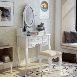 2pc Targus 7 Drawer Vanity With Stool White - HOMES: Inside + Out