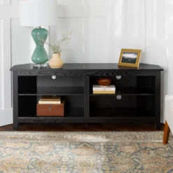 Transitional 4 Cubby Wood Open Storage Corner TV Stand For TVs Up To 65" - Saracina Home 12 Transitional 4 Cubby Wood Open Storage Corner TV Stand For TVs Up To 65" - Saracina Home -Furniture Sale Store GUEST 598d2015 e84b 4c62 8304 bdb687910075