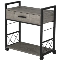 HOMCOM Industrial End Table With Drawer And Bottom Shelf, Mobile Side Table With 4 Wheels For Living Room, Bedroom -Furniture Sale Store GUEST 59eb04b5 3ff8 49a1 b765 0677d4bc2937