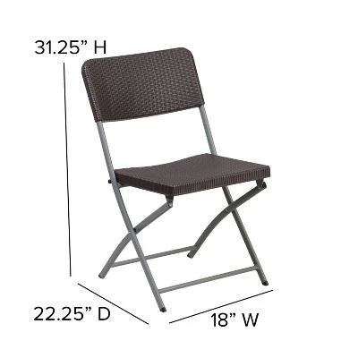 Emma And Oliver 2 Pack Brown Rattan Plastic Indoor-Outdoor Patio Folding Chair 3 Emma And Oliver 2 Pack Brown Rattan Plastic Indoor-Outdoor Patio Folding Chair - Image 3