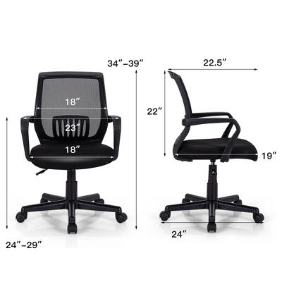 Costway Height Adjustable Mid-Back Mesh Chair Executive Chair W/ Lumbar Support 4 Costway Height Adjustable Mid-Back Mesh Chair Executive Chair W/ Lumbar Support - Image 4