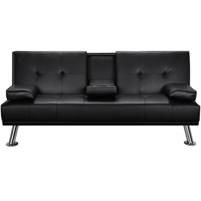 Yaheetech Convertible Faux Leather Sofa Bed Futon With Armrest 7 Yaheetech Convertible Faux Leather Sofa Bed Futon With Armrest - Image 7