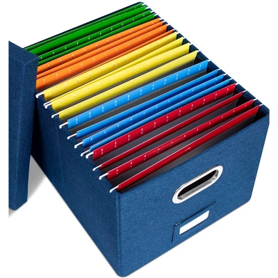 BirdRock Home 1-Pack Collapsible File Storage Organizer With Lid - Navy 7 BirdRock Home 1-Pack Collapsible File Storage Organizer With Lid - Navy - Image 7