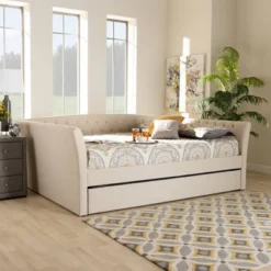 Delora Upholstered Daybed With Trundle Beige - Baxton Studio -Furniture Sale Store GUEST 5c9bbd1b f3c6 43ae 9302 f8dbdcd529e0