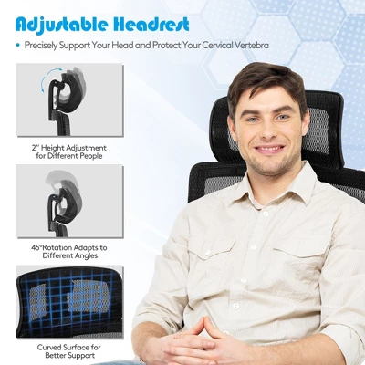 Costway Ergonomic Office Chair High-Back Mesh Chair W/Adjustable Lumbar Support 7 Costway Ergonomic Office Chair High-Back Mesh Chair W/Adjustable Lumbar Support - Image 7