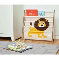 3 Sprouts High Quality Multipurpose Kids And Toddler Playroom Or Bedroom Storage Shelf Organizer Bookcase Furniture, Yellow Lion