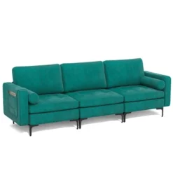 Costway Modern Modular 3-Seat Sofa Couch W/ Side Storage Pocket & Metal Leg Teal -Furniture Sale Store GUEST 5fd62ce7 2584 4731 a312 3592b254b352