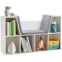 HOMCOM 6-Cubby Kids Bookcase, Reading Nook Organizer With Seat Cushion, Toddler Storage Cabinet Shelf For Playroom Bedroom, 40.5" X 12" X 23.5" -Furniture Sale Store GUEST 60c01da8 be3d 482e bd58 e56e6df77351