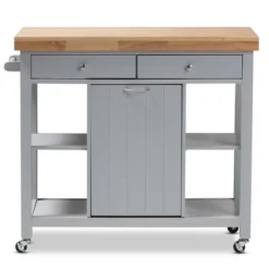 Hayward Coastal And Farmhouse Natural Wood Kitchen Cart White, Light Brown - Baxton Studio -Furniture Sale Store GUEST 60d4ffa8 0688 4bb3 bb60 b84b7679ed93