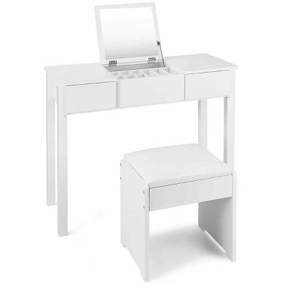 Costway White Vanity Dressing Table Furniture Stool Storage Box 9 Costway White Vanity Dressing Table Furniture Stool Storage Box - Image 9