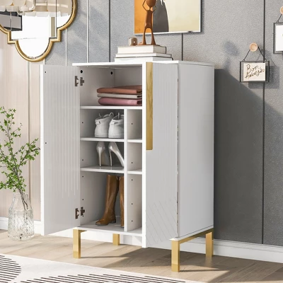 23.7" Freestanding Tipping Shoe Cabinet With Adjustable Shelves - ModernLuxe 1 23.7" Freestanding Tipping Shoe Cabinet With Adjustable Shelves - ModernLuxe