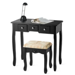 Tangkula Vanity Table Set W/ 360° Rotating Oval Mirror & Drawers Black/White -Furniture Sale Store GUEST 6211ae4f ec63 4320 ad76 9ce43df94fe4