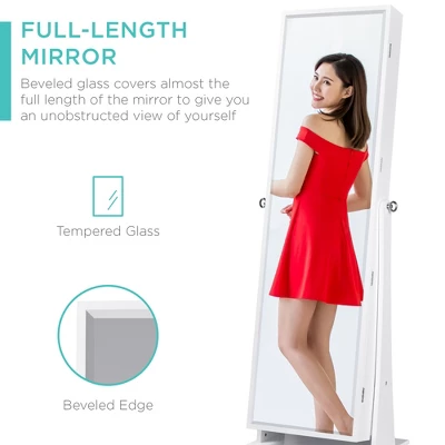 Best Choice Products 360 Swivel Standing Mirrored Jewelry Cabinet, LED-Lit Makeup Organizer W/ Mirror - White 2 Best Choice Products 360 Swivel Standing Mirrored Jewelry Cabinet, LED-Lit Makeup Organizer W/ Mirror - White - Image 2