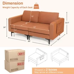 Costway Modern Loveseat Linen Fabric 2-Seat Sofa Couch W/ Side Storage Pocket GreenOrange -Furniture Sale Store GUEST 62376000 359e 40de 8625 d9b7c7823c29
