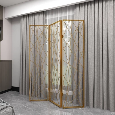 Glam Metal Geometric Room Divider Screen Gold - Olivia & May 18 Glam Metal Geometric Room Divider Screen Gold - Olivia & May - Image 18