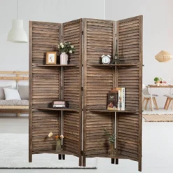 Rancho 4 Shelf Panel Folding Screen Room Partition Paulownia Wood - Proman Products -Furniture Sale Store GUEST 6352ad06 bee2 4d17 aa25 fa4e18dc7283