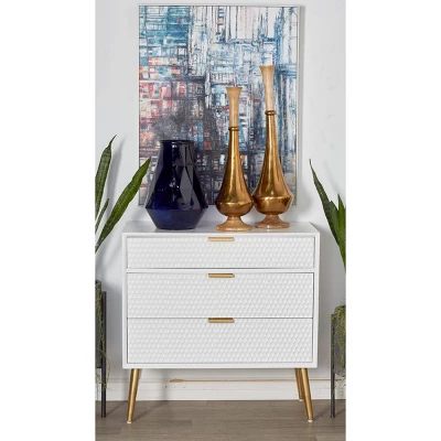 Modern 3 Drawer Wooden Chest With Knob Pulls White - Olivia & May 1 Modern 3 Drawer Wooden Chest With Knob Pulls White - Olivia & May